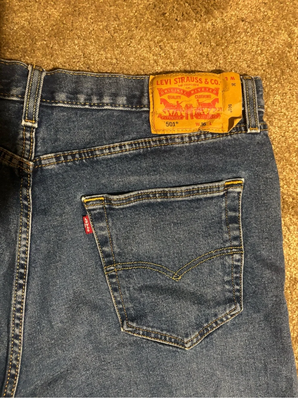 Levi’s 501 Men’s Denim Shorts W36 Blue Cut Off Jean Shorts Button Fly Waterless